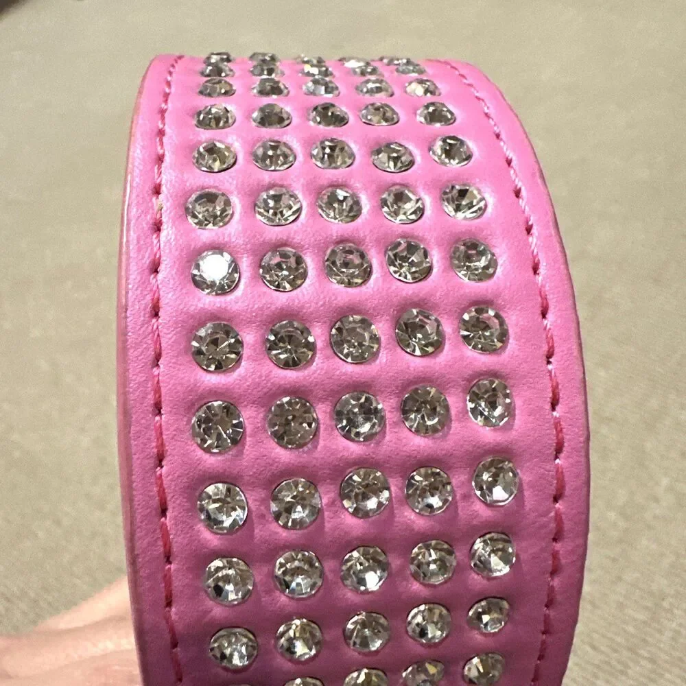 Rhinestone Dog pet collar pink faux leather BLING glam festival whimsy goth
